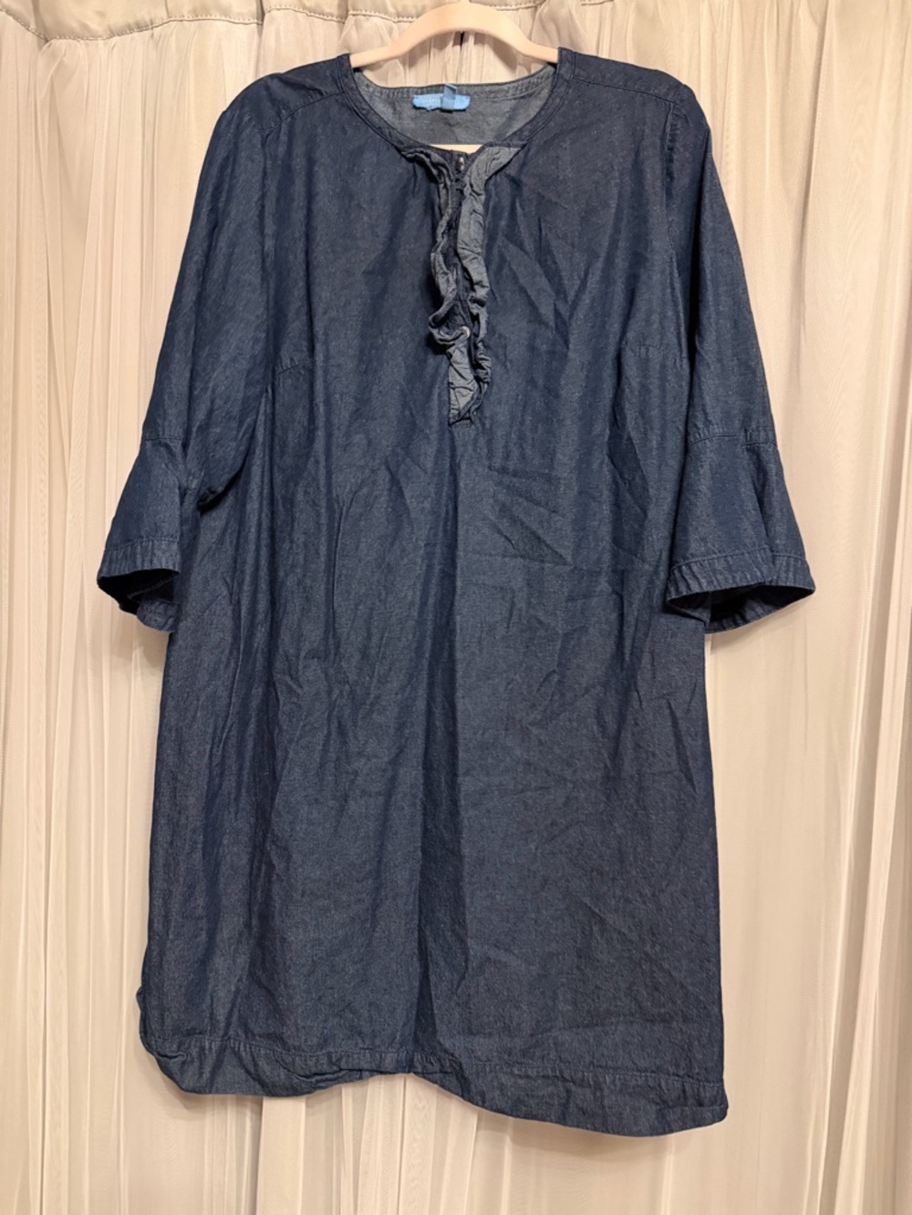 Draper James Indigo Chambray Ruffle-Neck Tunic Dress